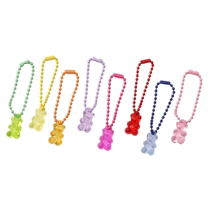 Set of 8 colorful acrylic gummy bear pendants with matching metal bead chains for DIY crafts