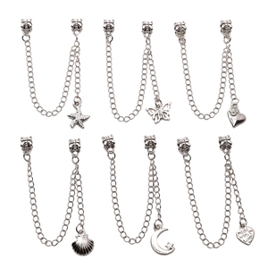 Silver alloy safety chain pendants with moon star shell and made with love heart charms