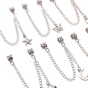 Silver alloy moon shell charms set with chain pendants for DIY jewelry making