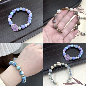 Bracelets en perles de résine style peinture à l'huile avec fleurs et papillons