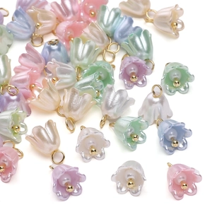 Acrylic Artificial Pearl Lily Of The Valley Four Petal Flower Charms For DIY Jewelry Making Earrings Bracelet Necklace Handmade Material