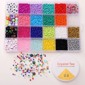 Kit bijoux DIY 24 cases avec perles colorées, breloques et fil élastique cristal 0.8mm