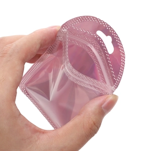 Holografische rosa Laser-Schmuckverpackung mit Druckverschluss und praktischem Aufhängeloch