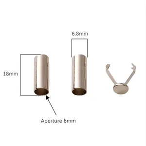 Silver steel cord end caps set with 18mm height and 6mm hole for sportswear drawstrings