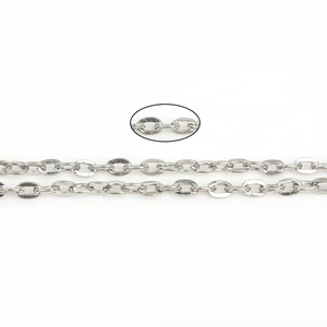 Macro detail of polished silver metal O-link chain for DIY jewelry and necklaces