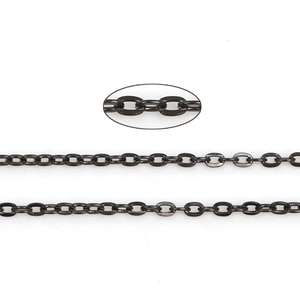 Macro view of 1.5mm black metal O-shaped chain links for DIY jewelry making