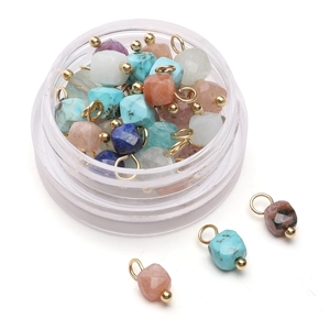 Colorful square natural stone pendants with gold metal loops for jewelry making projects
