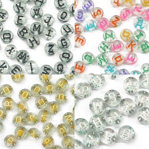 Transparent acrylic alphabet beads with glitter for DIY jewelry making 4x7mm round set