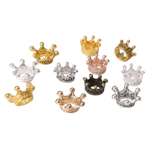 Various colored 3D alloy crown charms for DIY jewelry making in gold and silver