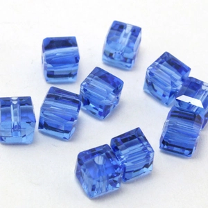 Deep blue square crystal glass beads with faceted cut and straight hole for DIY jewelry