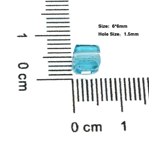 Light blue 6x6mm square glass crystal bead with 1.5mm hole for DIY jewelry making