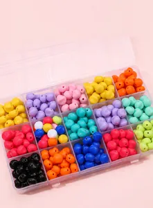 Kit de perles acryliques colorées avec boîte de 15 compartiments pour bijoux DIY