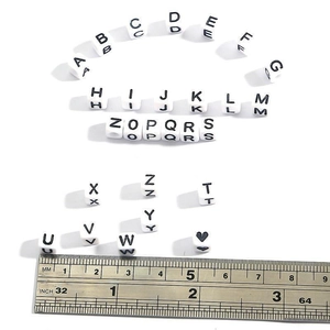 6mm square acrylic letter beads for DIY jewelry with white background and black alphabet