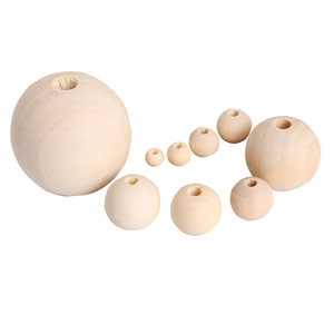 Natural pine wood beads in various sizes with pre-drilled holes for DIY jewelry making