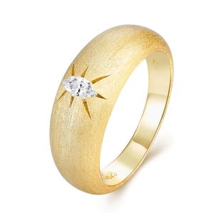 Gold S925 sterling silver marquise cut moissanite ring with textured matte finish starburst