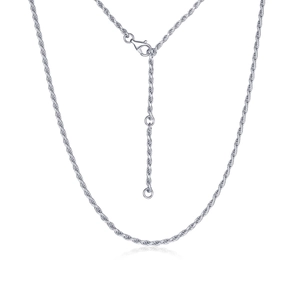Polished S925 silver rope chain necklace with adjustable lobster clasp on white background