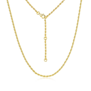 Detailed macro view of S925 gold rope chain necklace with adjustable lobster clasp
