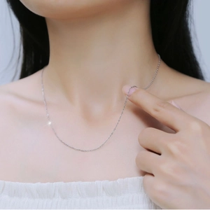 Elegant S925 sterling silver thin cable chain necklace for women shown on neck