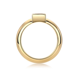 Detailed view of polished 18K gold plated minimalist ring with geometric rectangular top
