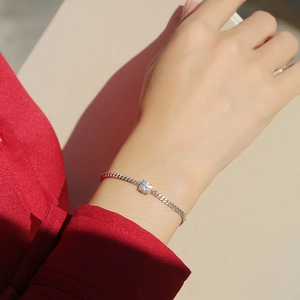 Bracciale a catena cubana in argento sterling S925 con pietra moissanite rotonda