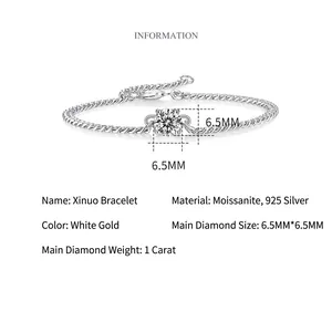 Classico bracciale a catena cubana in argento 925 con pietre di moissanite colore D da 1 carato