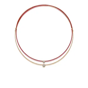 Collana con Ciondolo Moissanite in Argento Sterling 925 Girocollo Minimalista Doppio Strato con Cordino Rosso e Catena Oro Gioielli
