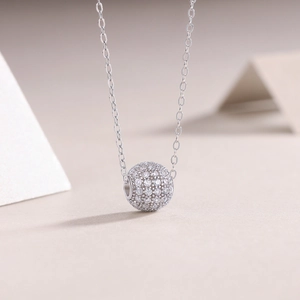 Elegant S925 sterling silver necklace featuring a sparkling pavé moissanite ball pendant