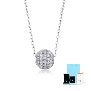 Moissanite sphere pendant necklace on silver chain with blue gift box and GRA certificate