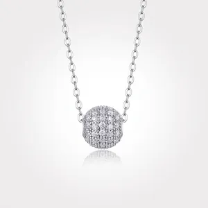 Luxury 925 Sterling Silver Moissanite Round Ball Pendant Necklace Minimalist Pave Zirconia Clavicle Chain For Women Jewelry
