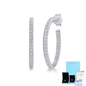 Close-up of S925 sterling silver hoop earrings with GRA certificate and gift box