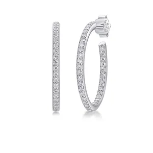 Luxury Moissanite Hoop Earrings 925 Sterling Silver Post 18K White Gold Plated Round Circular Sparkling Hypoallergenic Women Jewelry