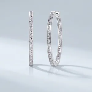 Boucles d'Oreilles Créoles de Luxe en Argent Sterling 925 Pour Femmes Rondes D Couleur VVS Moissanite Bijoux Élégants Cadeau