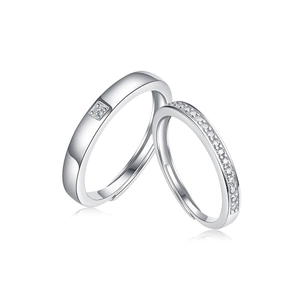 Adjustable S925 sterling silver couple rings with square moissanite and pave stones