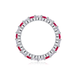 Detailed close-up of S925 silver eternity ring with alternating red and white stones
