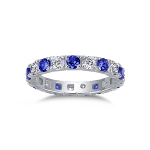 Anello eternity in argento 925 con zaffiri blu e diamanti bianchi alternati lucidi