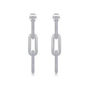 Elegant S925 silver moissanite drop earrings featuring a three-tier linear link design