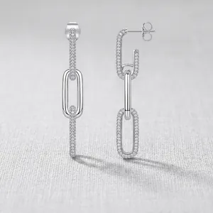 S925 Sterling Silver Moissanite Dangle Earrings For Women Geometric Chain Link Cross Drop Earrings GRA Certificate Jewelry