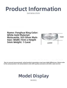 Detailed size specifications of the 925 silver Moissanite ring with dimensions and width