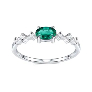 Bague Émeraude Ovale en Argent Sterling S925 pour Femme Moissanite Incrustée Bijoux de Mode Mariage Anniversaire
