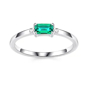 Lab-Grown Emerald Ring S925 Sterling Silver Octagonal Emerald Cut Green Gemstone Finger Ring Luxury Women Jewelry