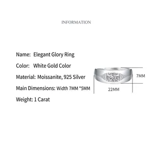 Men's S925 sterling silver moissanite ring with 7mm wide geometric band in white gold finish