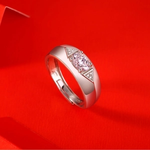 Elegant S925 sterling silver ring featuring a pink oval moissanite and adjustable band