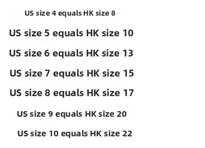 Size conversion chart for S925 sterling silver rings showing US and Hong Kong sizes