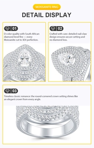 Dettagli dell'anello in argento S925 con moissanite a goccia e incastonatura a griffe