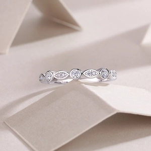 Elegant S925 silver eternity band with marquise and round cut moissanite stones
