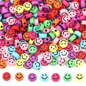 Colorful acrylic smiley face flat beads with side holes for DIY jewelry making