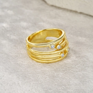 Luxurious gold-plated S925 silver layered ring with sparkling moissanite stones