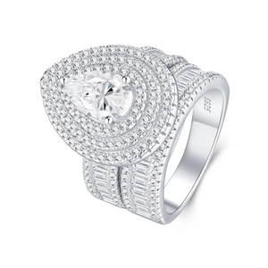 Lussuoso set di anelli in argento S925 con moissanite a cuore e pietra con taglio a pera