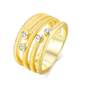 Luxurious S925 sterling silver gold ring with matte finish and four moissanite stones