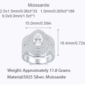 Lussuoso Set di Anelli in Moissanite Taglio a Pera Argento Sterling 925 Doppio Halo Pavé Completo Anello Matrimonio Donna Gioielli